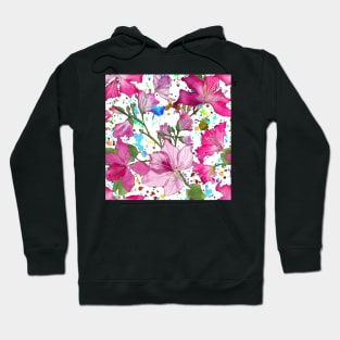 Tropical Bauhinia flowers summer print. Blooming Orchid Tree branches. Exotic flowers composition Hoodie